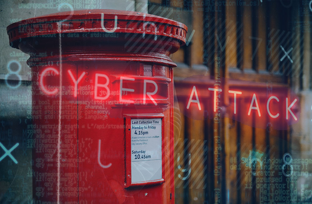 Royal Mial Mailbox with word Cyber Attack shown over the top
